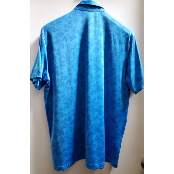 Adidas Golf Polo Shirt L Prisma Blue Short Sleeve Abstract Print Logo Raised Arm - Picture 5 of 12